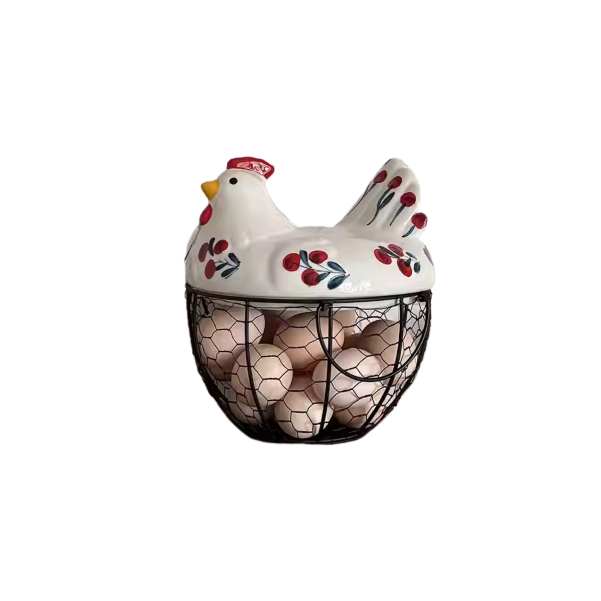 Country-Style Ceramic & Iron Storage Basket