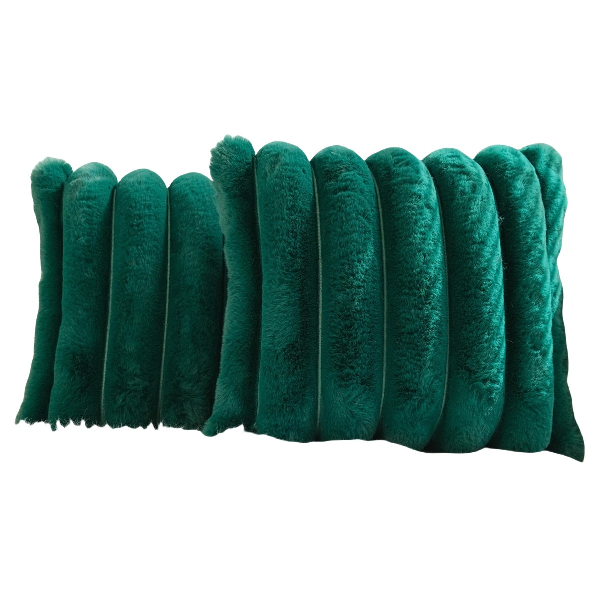 Green Faux Fur Plush Throw Pillow Covers|Stylish Wide Stripe Design