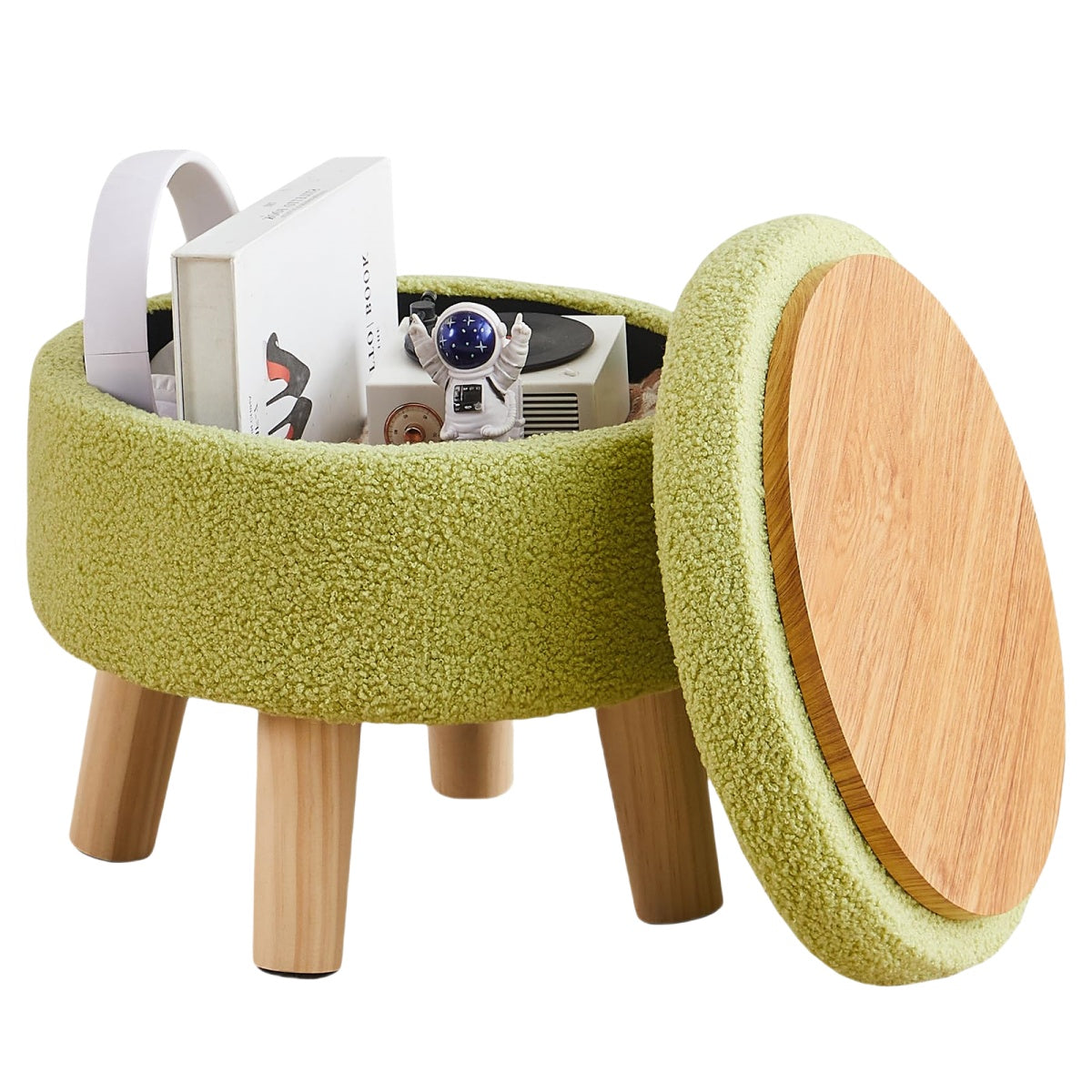 Green Modern Teddy Velvet Storage Ottoman|Aesthetic gift idea for holidays, birthdays, and special occasions