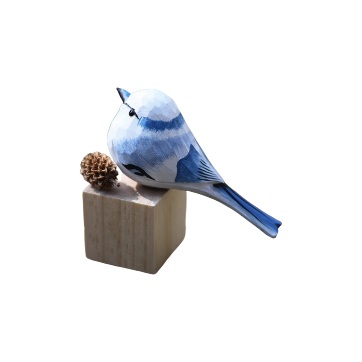Grey_Blue Hand-Carved Wooden Bird Figurine|Adorably Compact