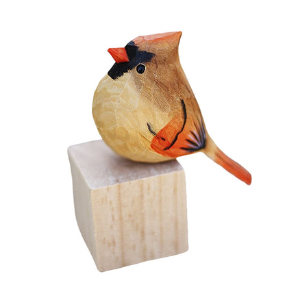 Northern Cardinal Bird Hand-Carved Wooden Bird Figurine|Collectible Charm