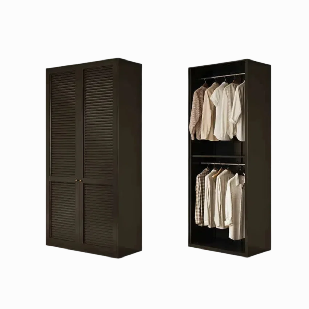 Vintage Louvered Steel Wardrobe (Black)
