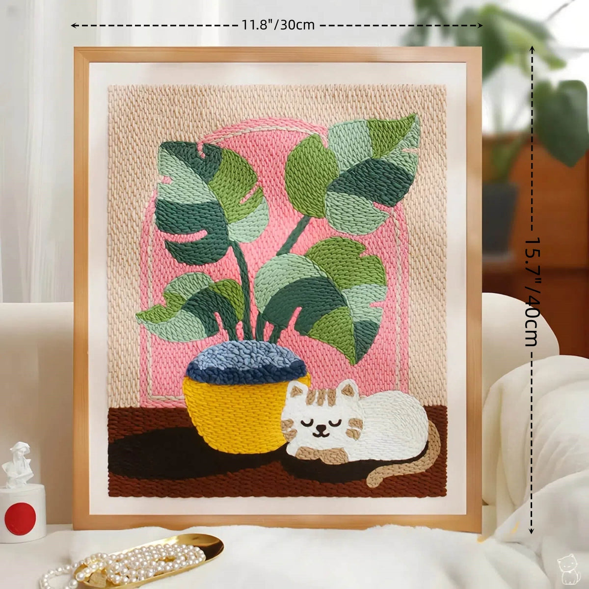 Lazy Cat & Monstera DIY Embroidery Kit