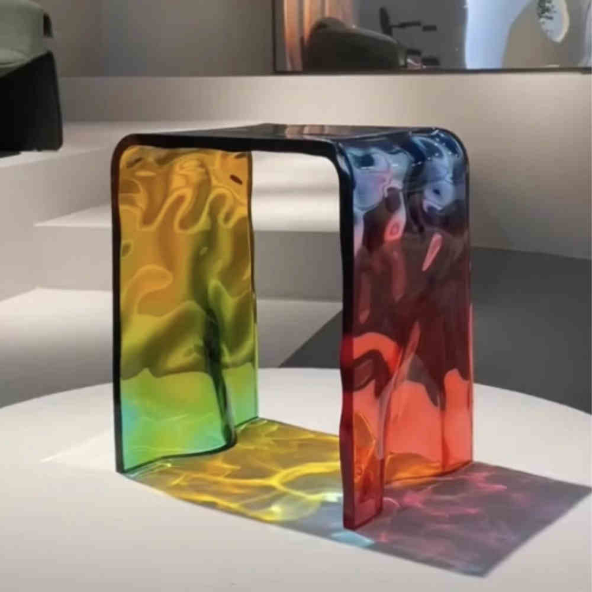 Wave-Pattern Acrylic Cube Stool