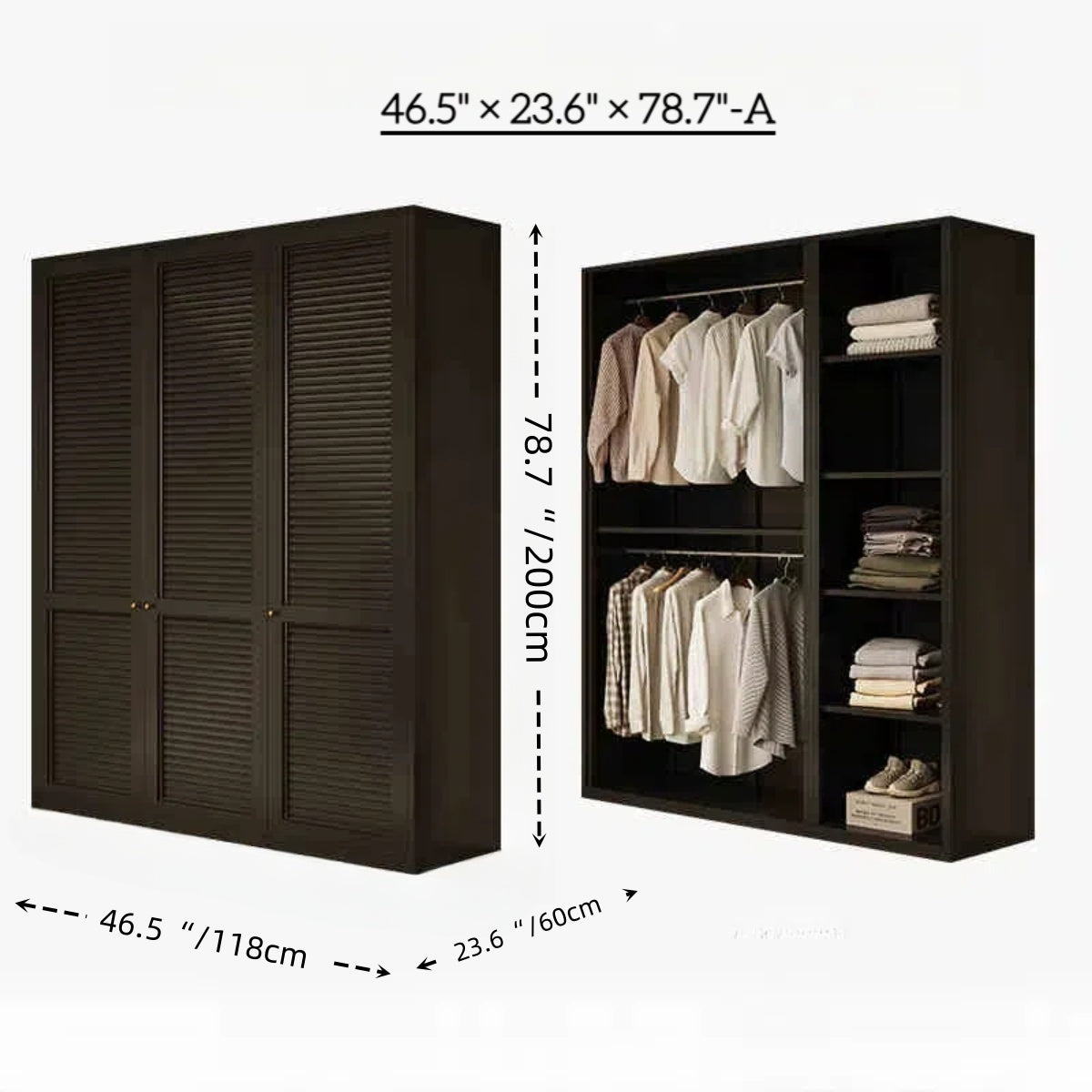 Vintage Louvered Steel Wardrobe (Black)
