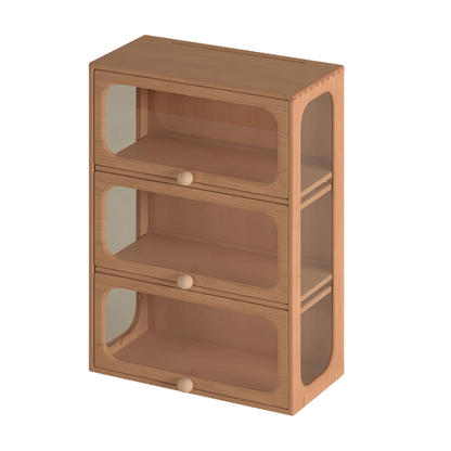 Three-Tier Cabinet(Cherry Wood) Curio Display Cabinet| Unique Slanted Cabinet Options 