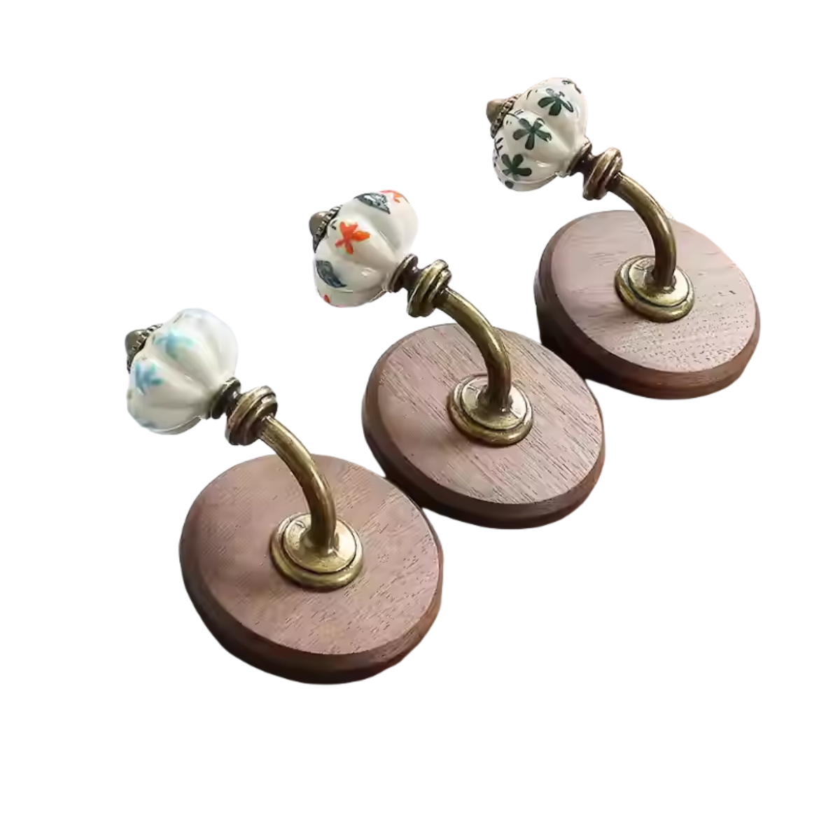 Vintage Ceramic & Wood Wall Hooks