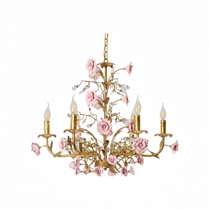 Vintage French Country Rose Chandelier|Candle-style Lighting