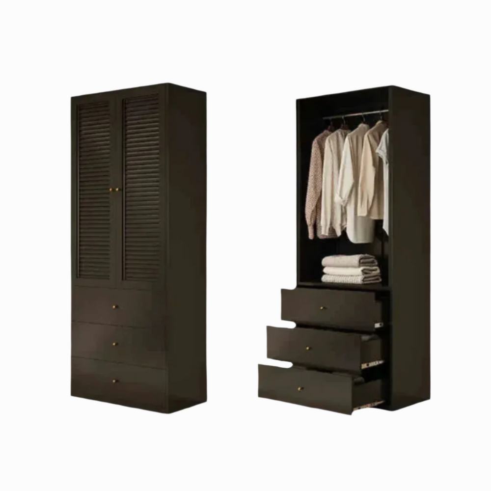 Vintage Louvered Steel Wardrobe with Drawer – Aroomy
