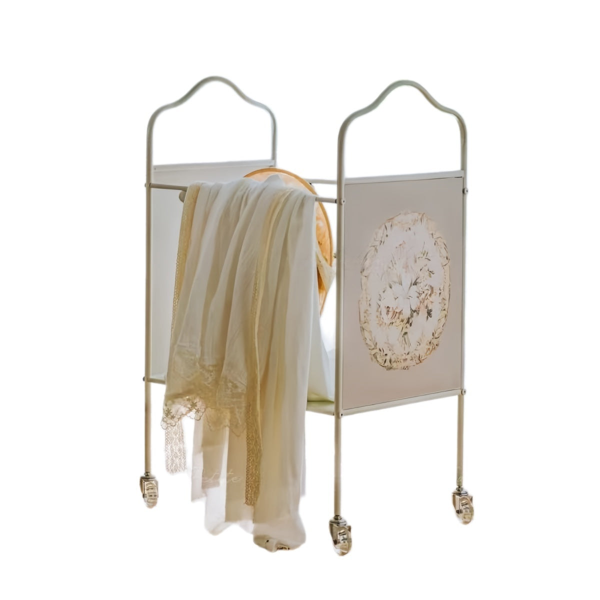 Vintage Metal Rolling Storage Basket Cart