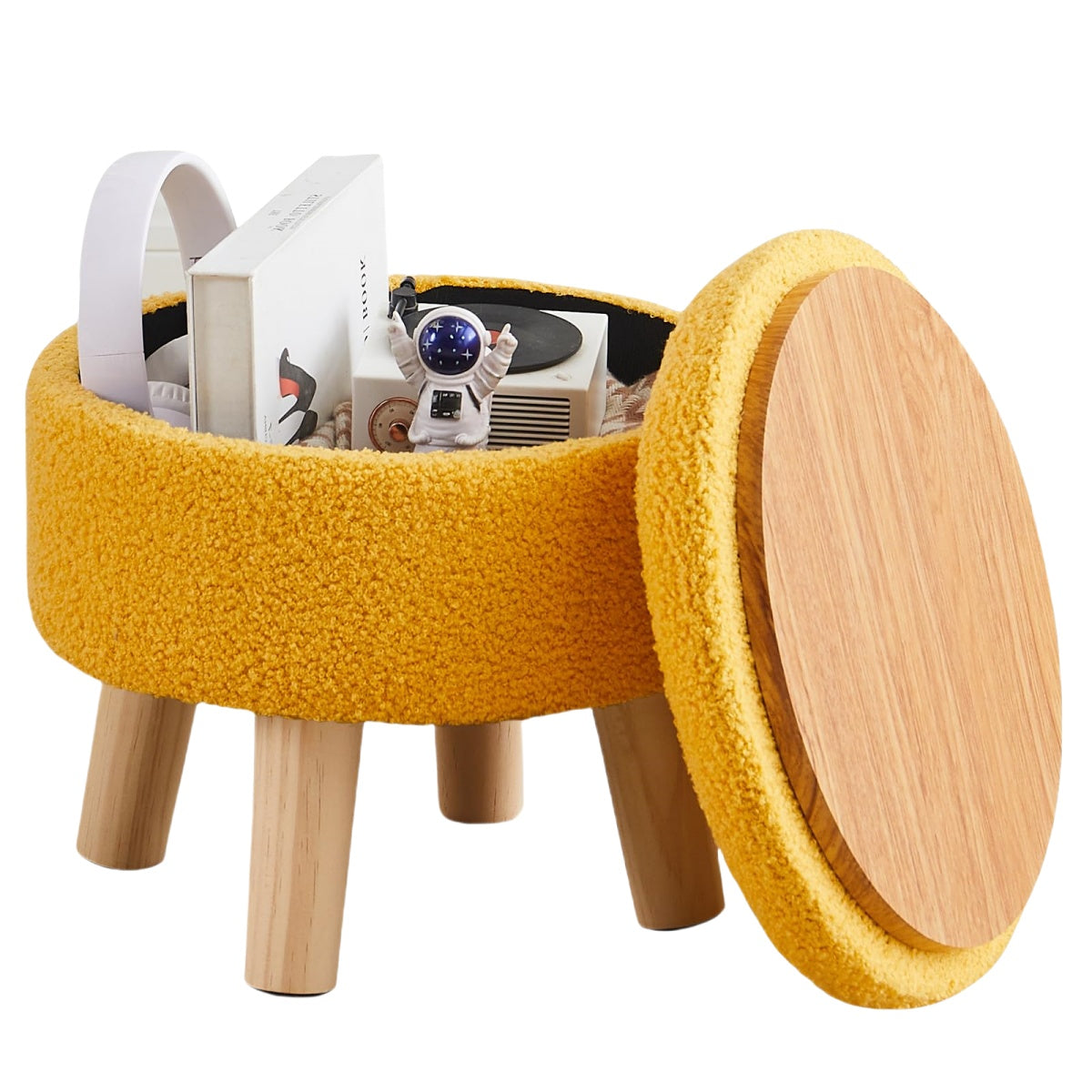 Yellow Modern Teddy Velvet Storage Ottoman|Multi-functional design: use as a footrest, extra seat, small coffee table, or pet step