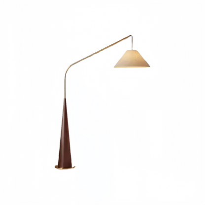 modern arc floor lamp with curved metal frame and glass shade