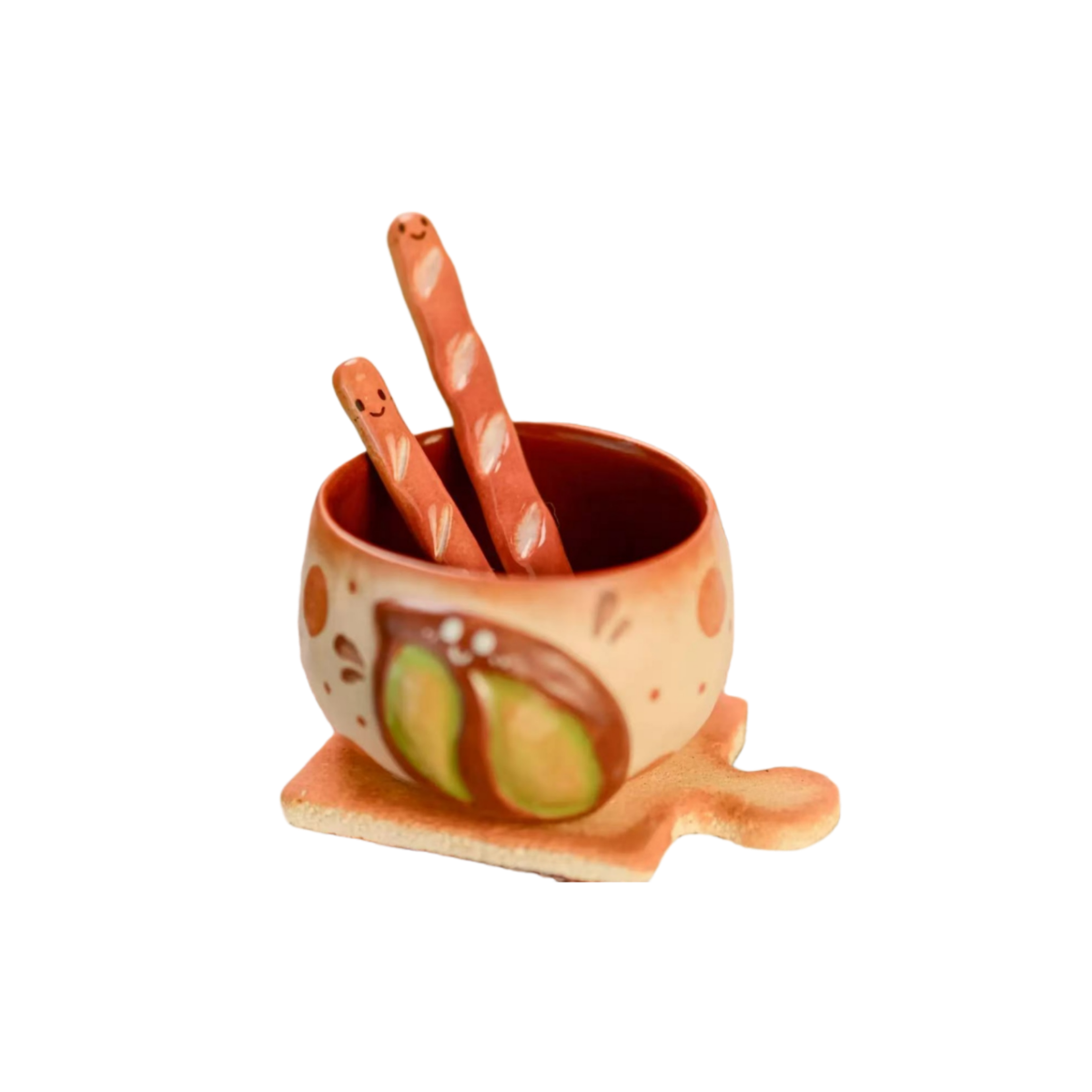 ceramic coffee mug with croissant illustration design