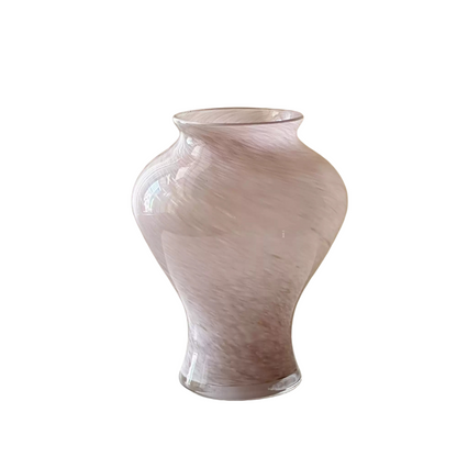 hand blown pink glass vase with soft translucent finish