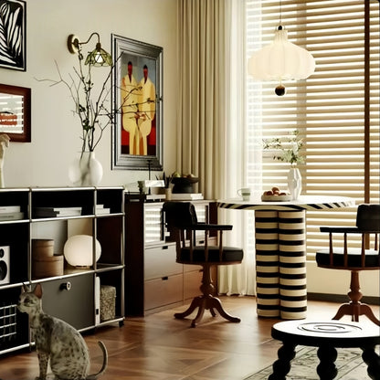 Black & White Striped Round Table