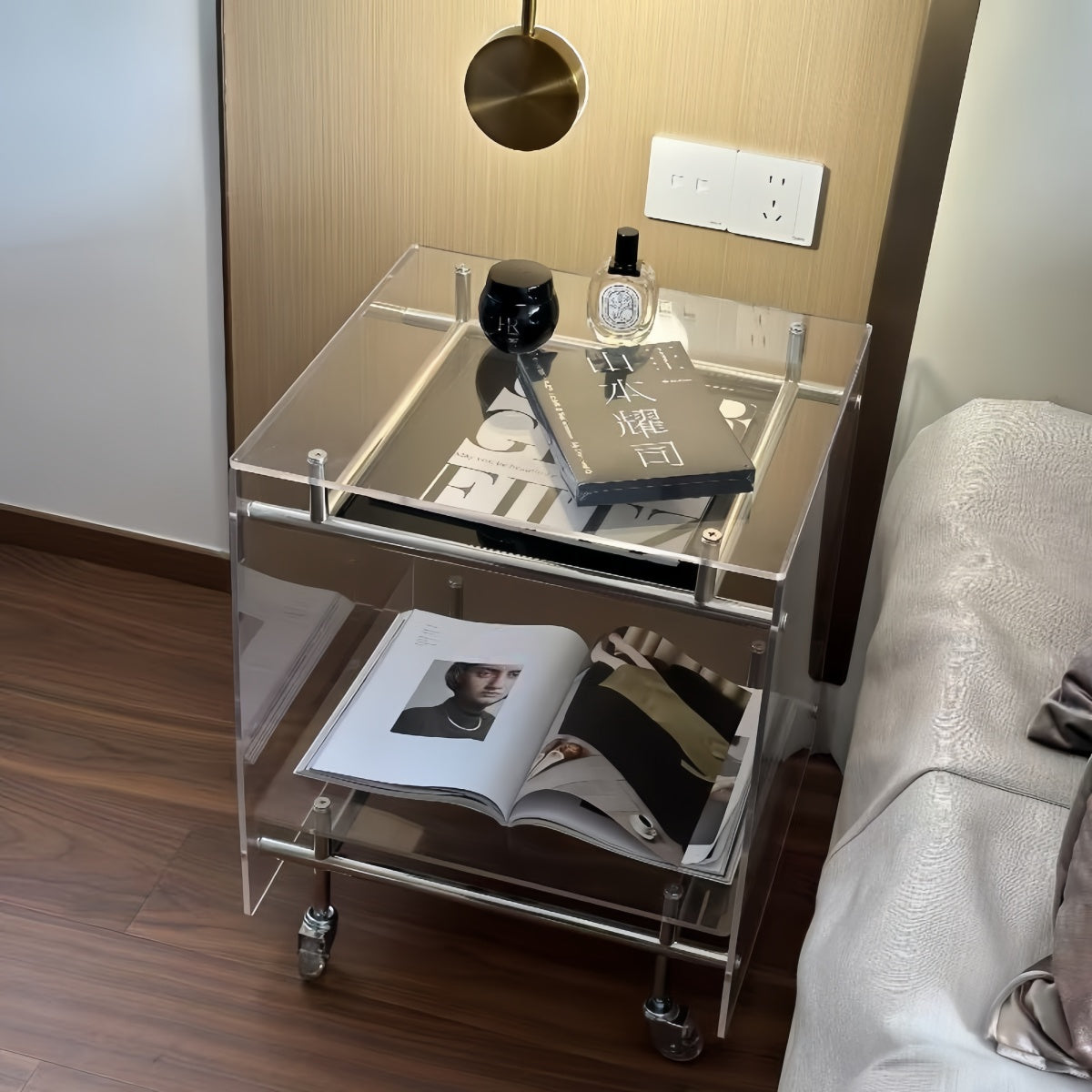 clear acrylic tea cart for small apartment living room
