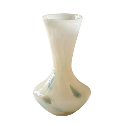 hand blown pink glass vase with sculptural curved form