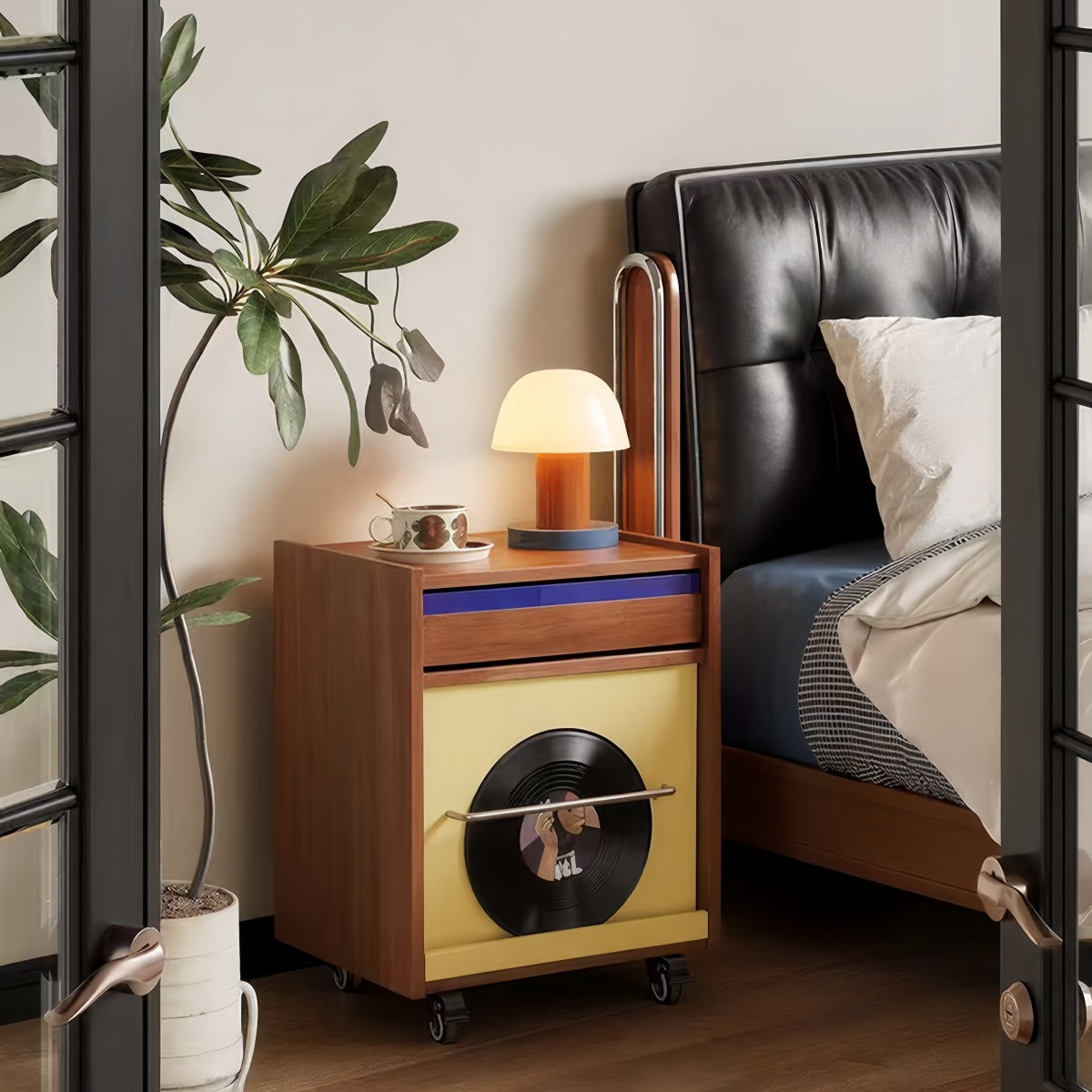 Retro Wheeled Multi‑Purpose Bedside Storage Cabinet