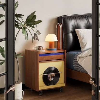 Retro Wheeled Multi‑Purpose Bedside Storage Cabinet