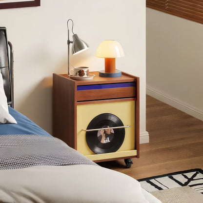 Retro Wheeled Multi‑Purpose Bedside Storage Cabinet