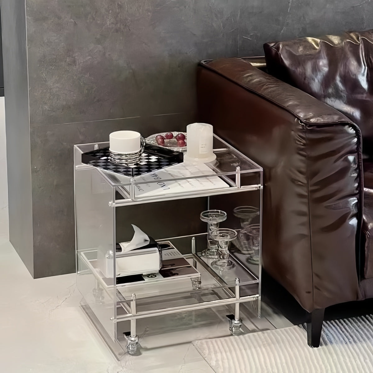 lightweight acrylic rolling table for home décor