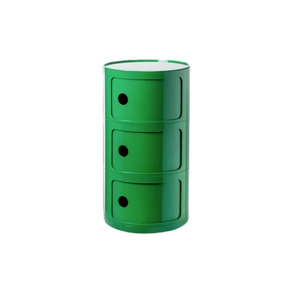modern round bedside cabinet with flip door storage and glossy finish