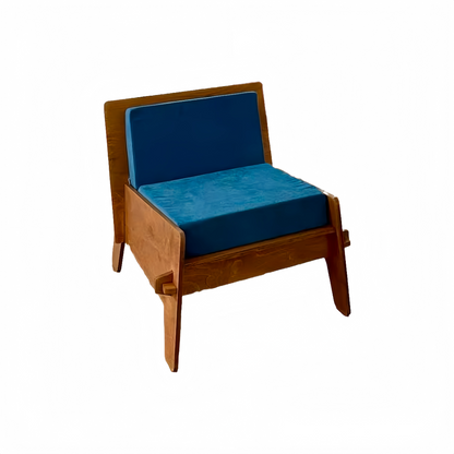 solid wood lounge chair with soft fabric upholstery
