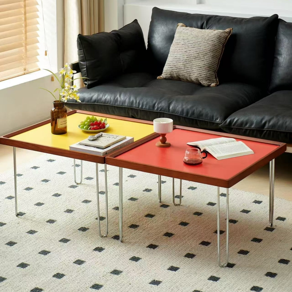 modern engineered wood table with steel legs clean design