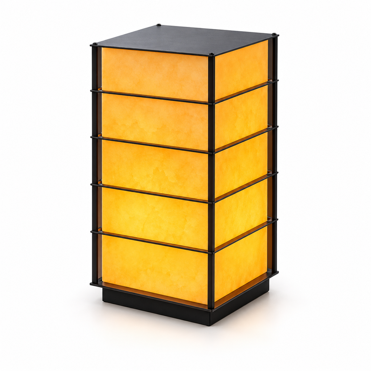 Japanese-inspired outdoor floor lamp with stainless steel and faux marble construction