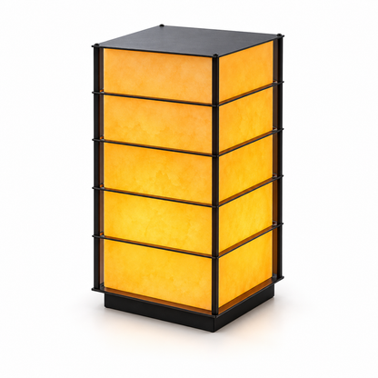 Japanese-inspired outdoor floor lamp with stainless steel and faux marble construction